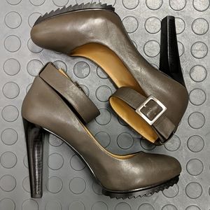 Grey, Lug-Sole, Ankle-Strap Heels